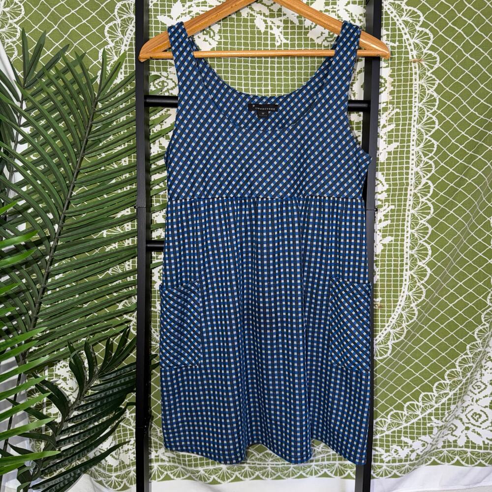 Twentyone Blue & White Gingham Dress Sleeveless Pockets‎ Made in USA Size M